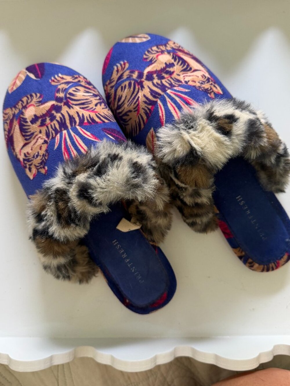 Print Fresh Lion Print Slippers with Faux Fur Detail